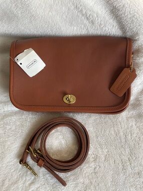 NWT COACH Vintage 9755 Penny Pocket Purse Tan Brown Crossbody USA 1990s